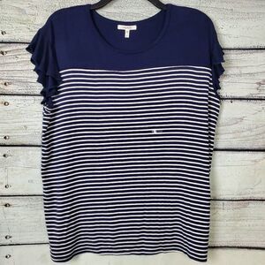 Maurices Women’s Large Navy Blue Striped Ruffle Sleeve Knit Tunic Top